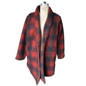 AVA & VIV Women's Open Front Coat Rust/Black Plaid Size 1X Cabincore